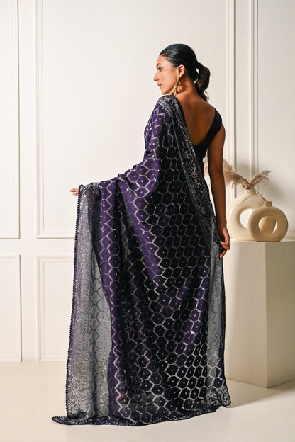 Geometric Purple Saree