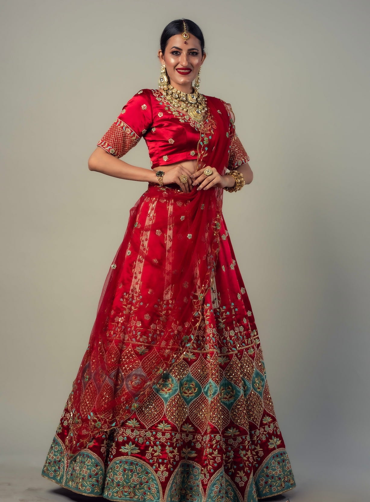 Ghaghara Adorned With Zardozi, Sequins, Resham, Moti And Cut pipe Work