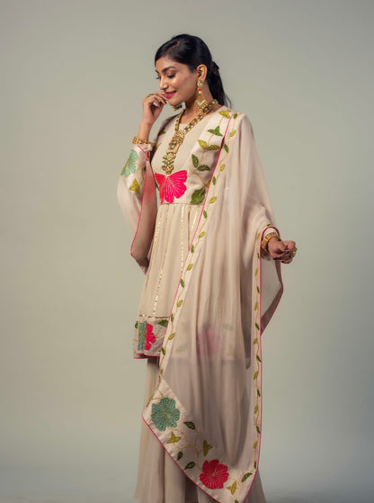 Sharara Set With Floral Applique Motifs