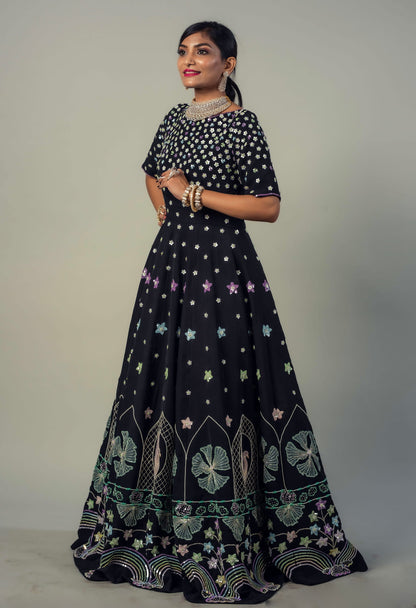 Classic Gown Embroidered With Pastel Colours
