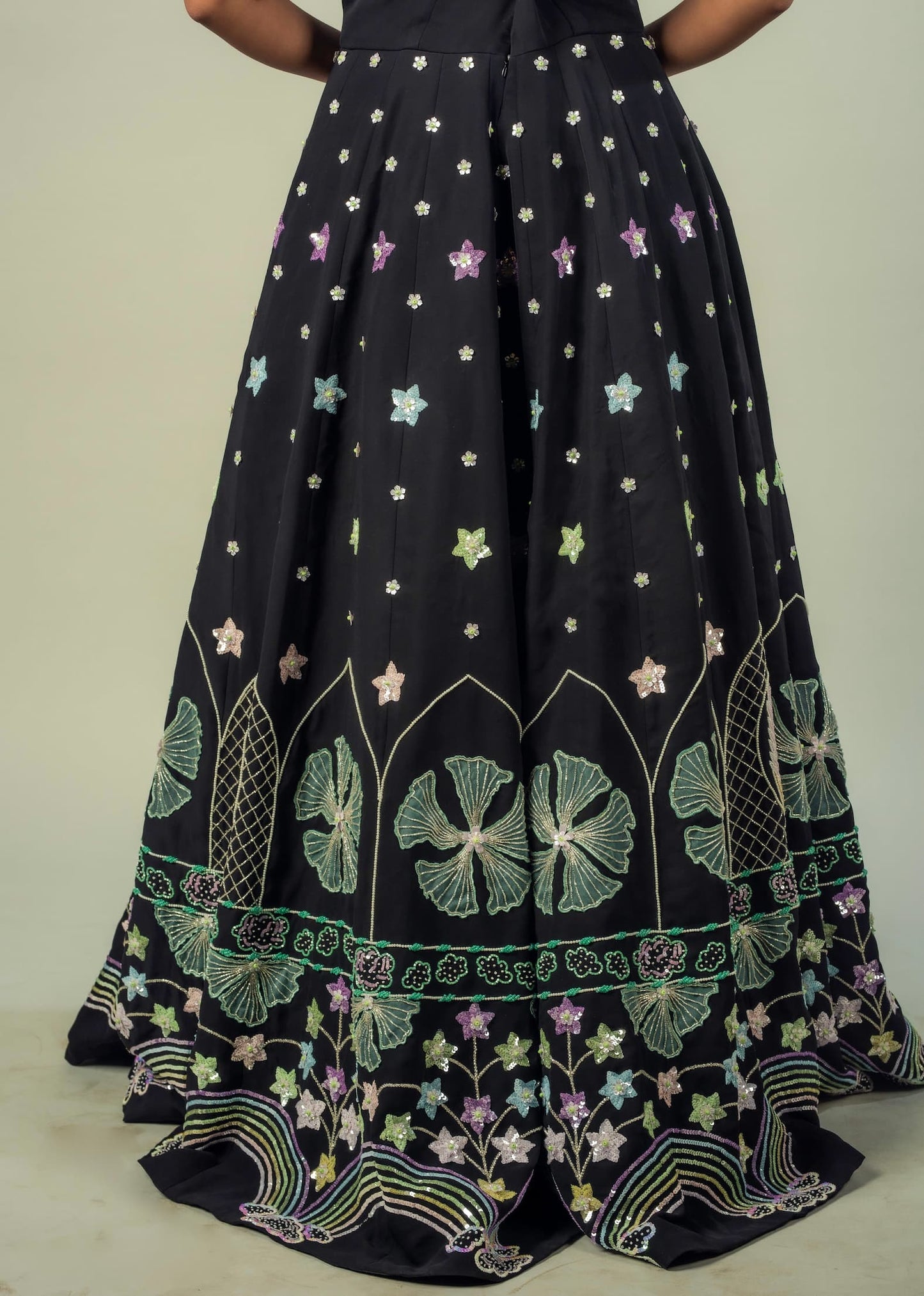 Classic Gown Embroidered With Pastel Colours