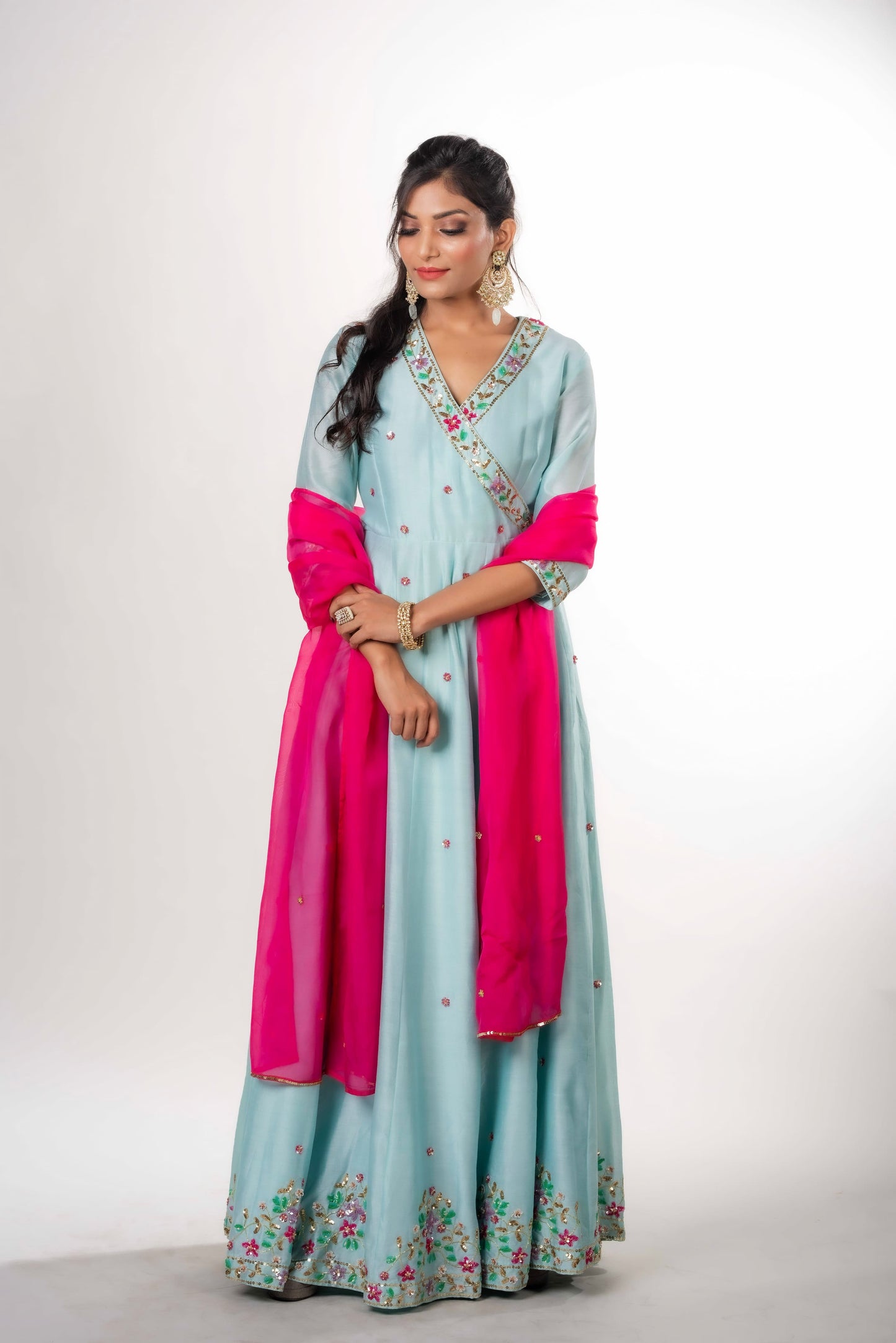 An Angrakha Anarkali With Floral Motifs