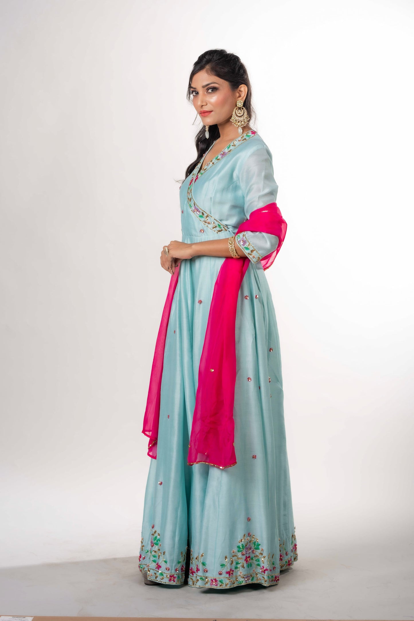 An Angrakha Anarkali With Floral Motifs
