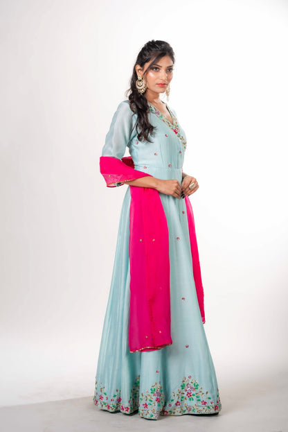 An Angrakha Anarkali With Floral Motifs