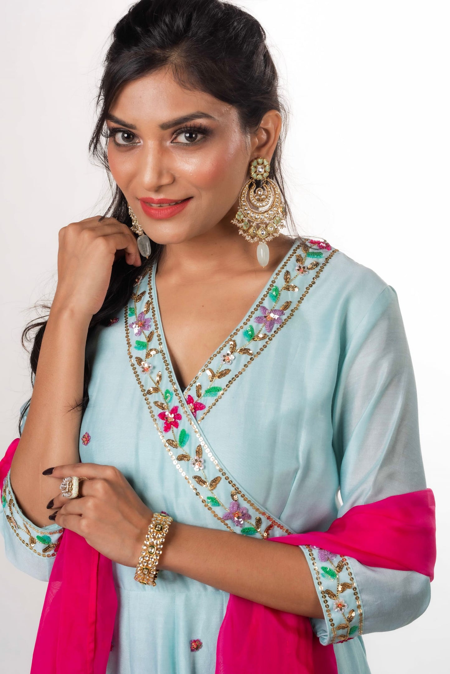 An Angrakha Anarkali With Floral Motifs