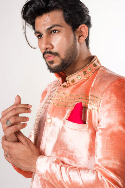 Sherwani With Sequins Over Velvet