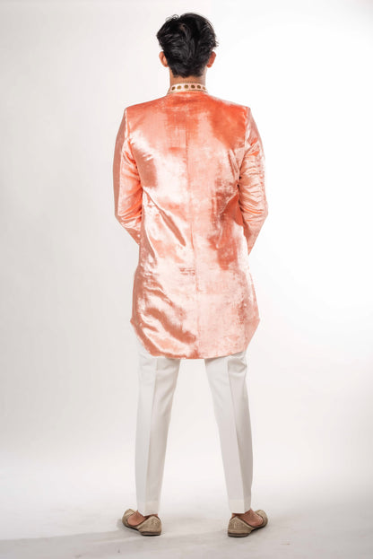 Sherwani With Sequins Over Velvet