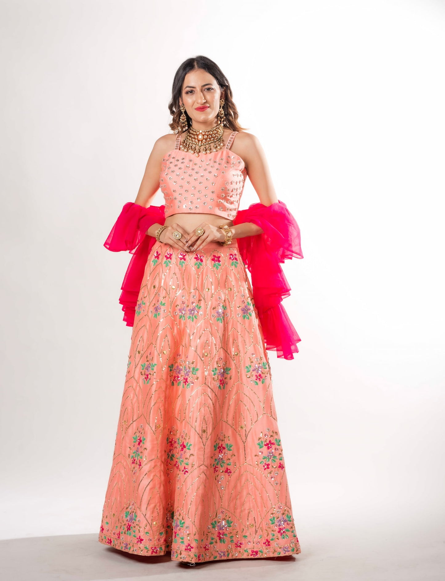 Lehenga Choli Set Harmony With Sequins And Ruffle Dupatta