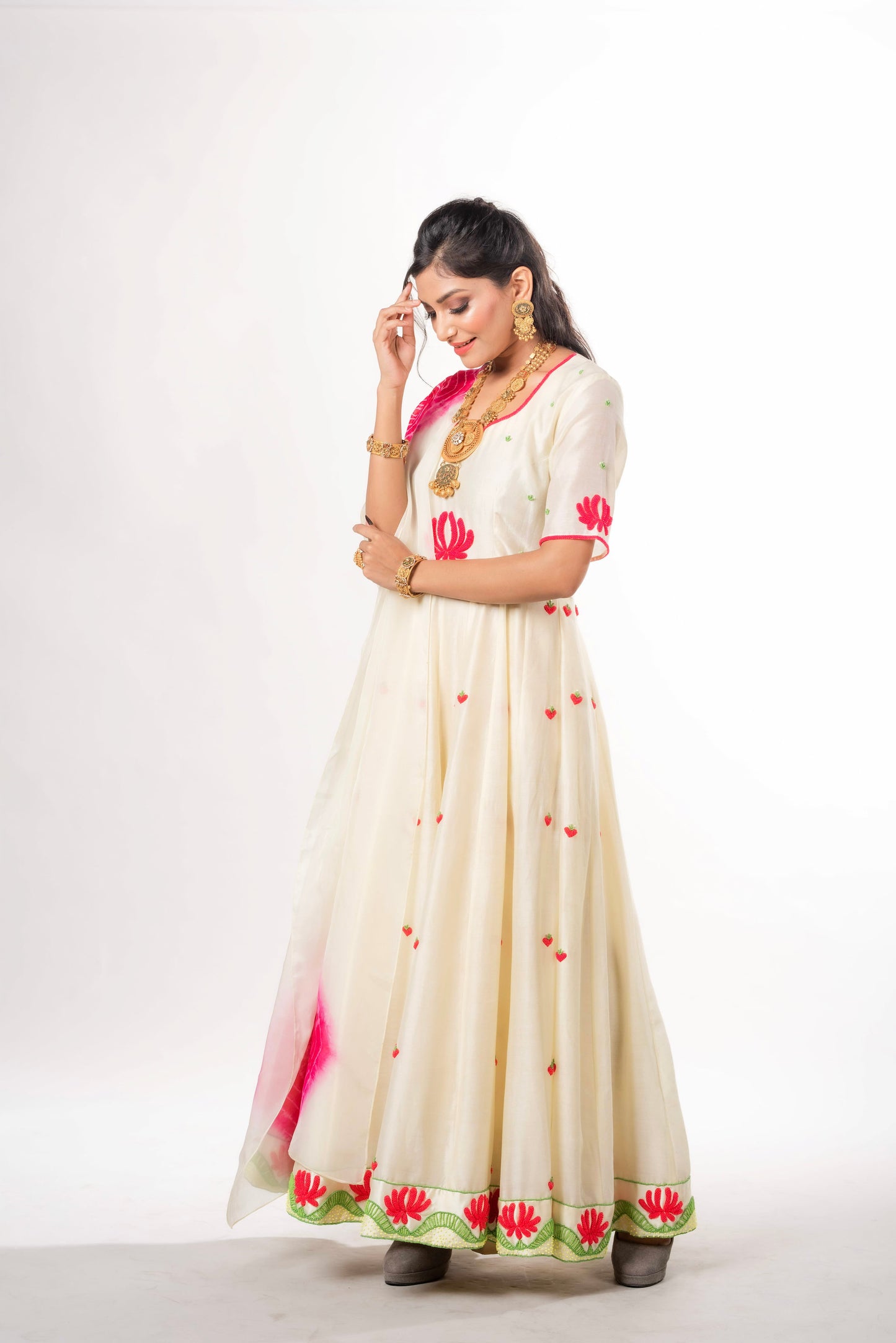 Lemon Anarkali Set With Shibori Dupatta