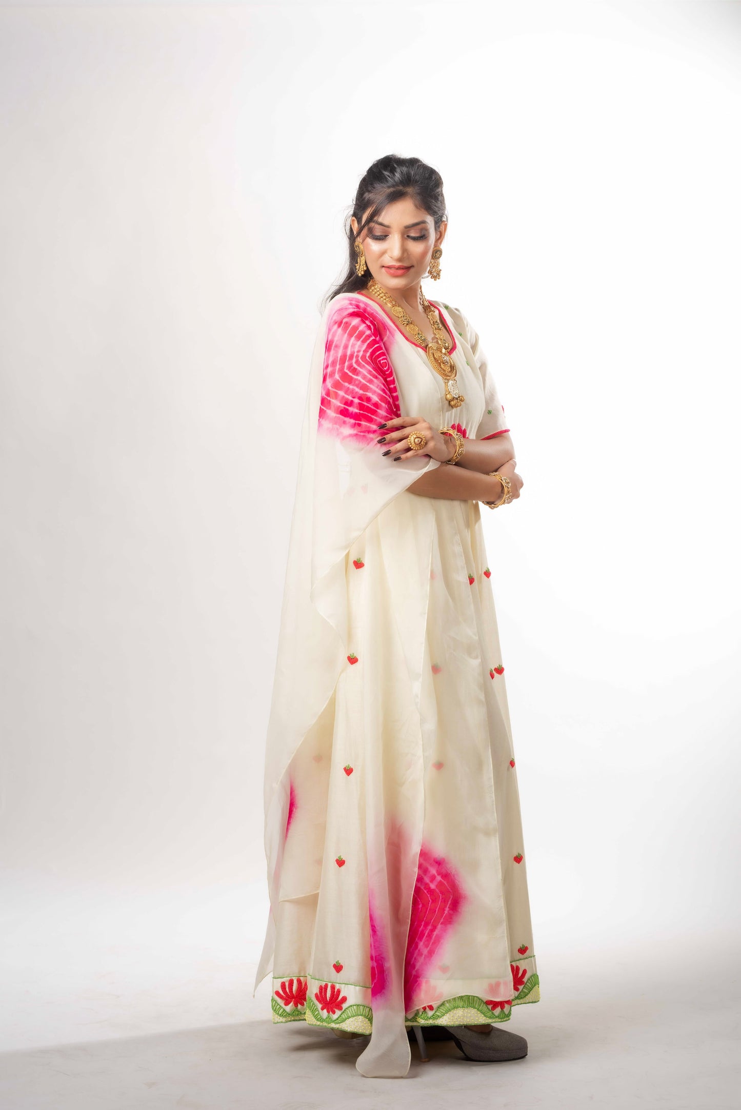 Lemon Anarkali Set With Shibori Dupatta