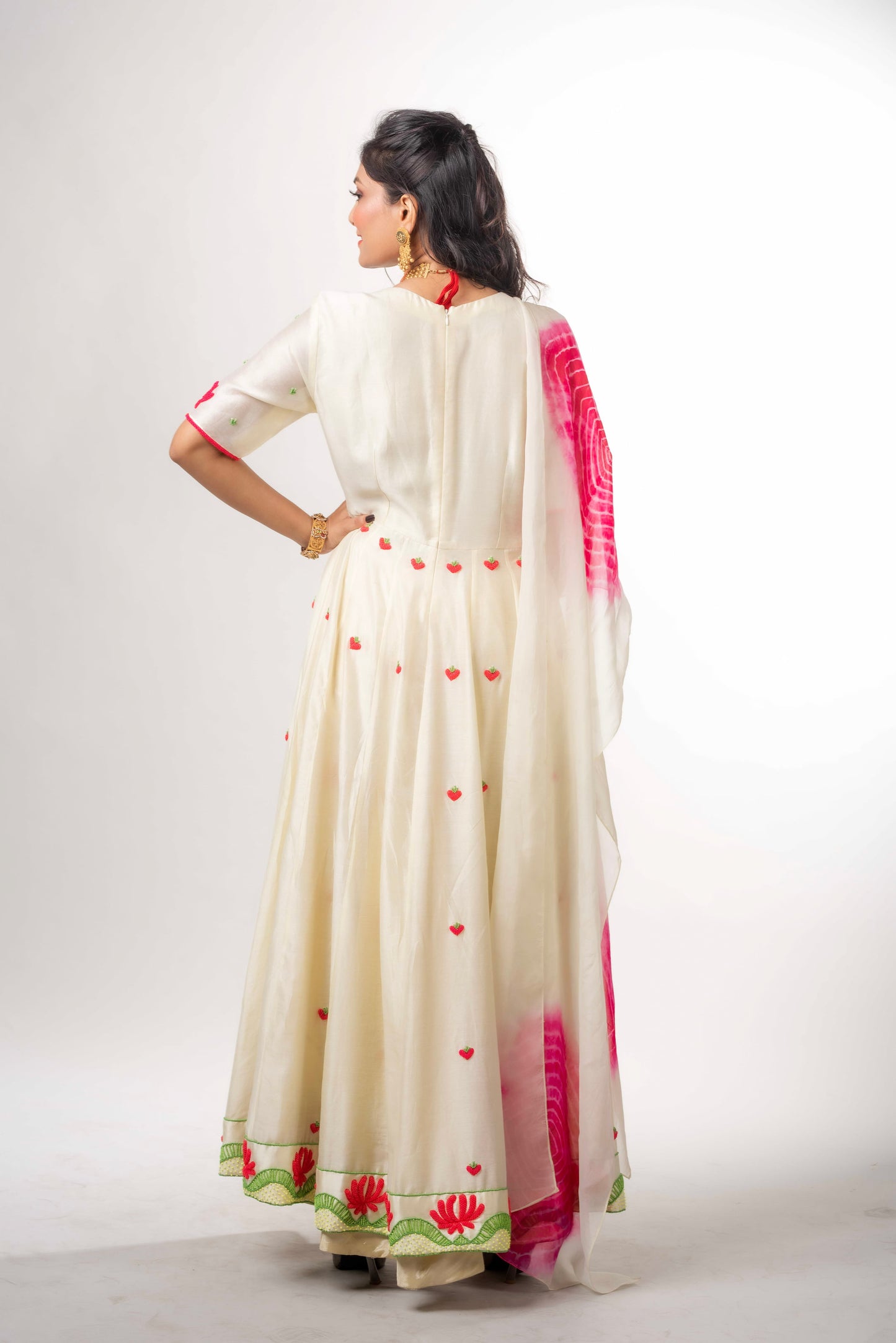 Lemon Anarkali Set With Shibori Dupatta