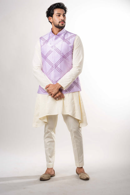Luckhnowi Kurta With Mauve Bandi