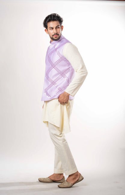 Luckhnowi Kurta With Mauve Bandi