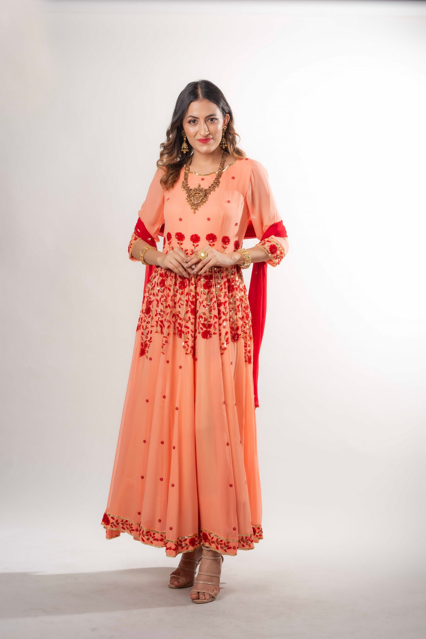 Anarkali Embellished With Sequins Floral Motifs