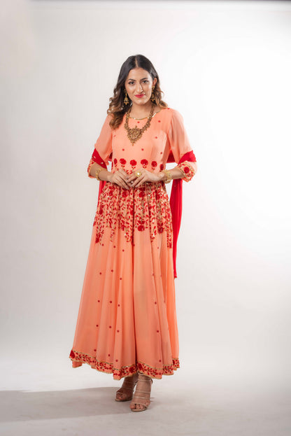 Anarkali Embellished With Sequins Floral Motifs