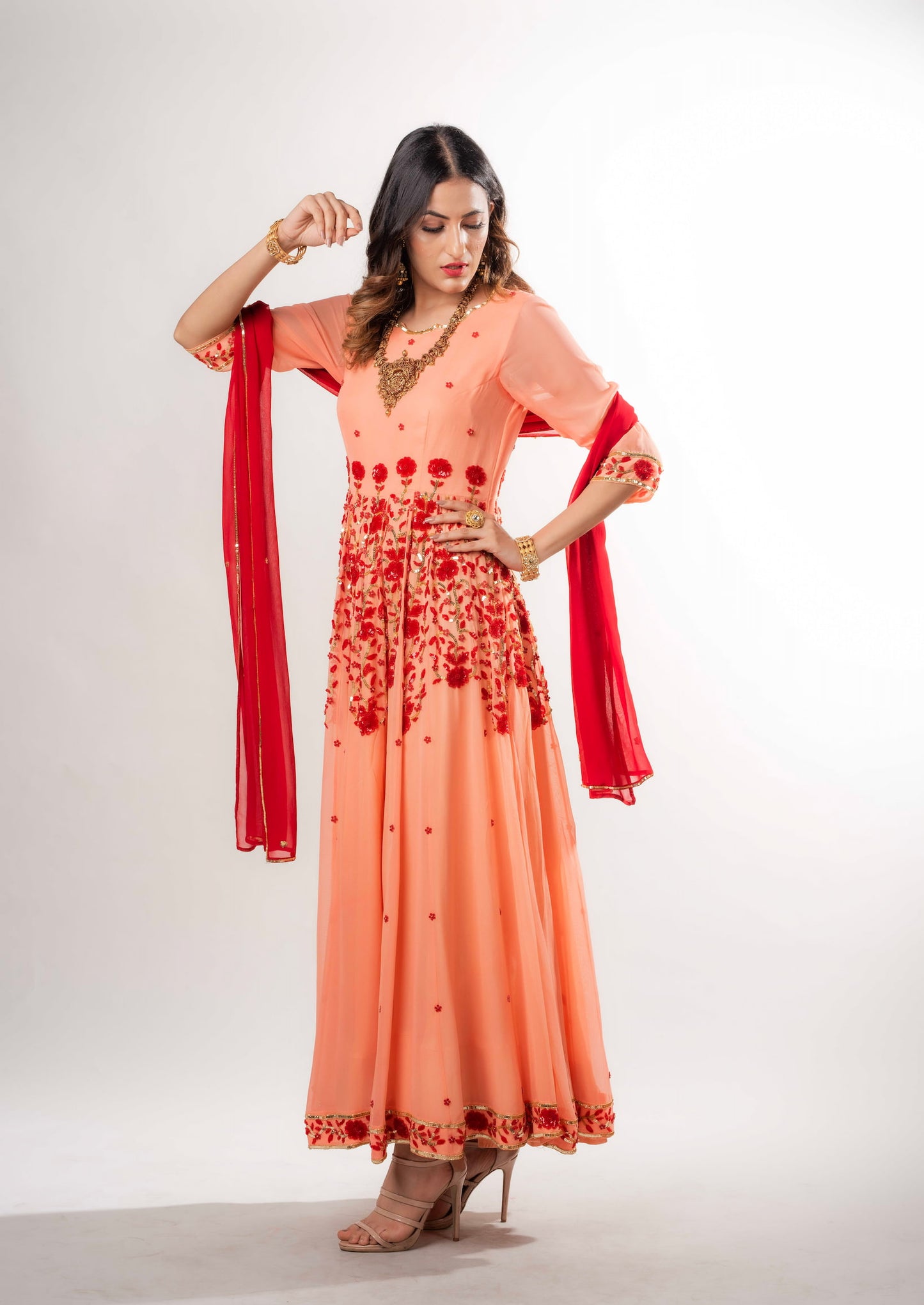 Anarkali Embellished With Sequins Floral Motifs