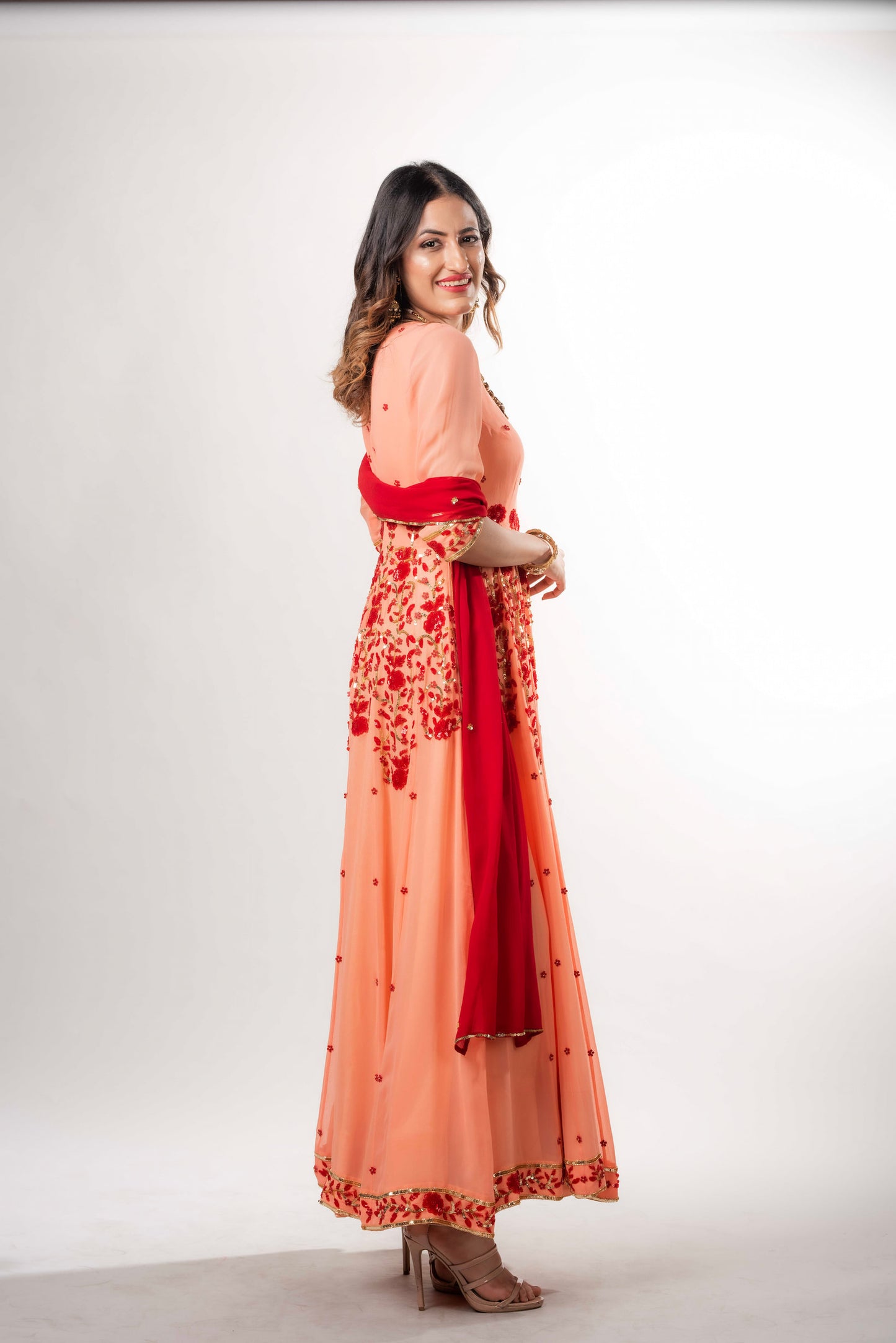 Anarkali Embellished With Sequins Floral Motifs