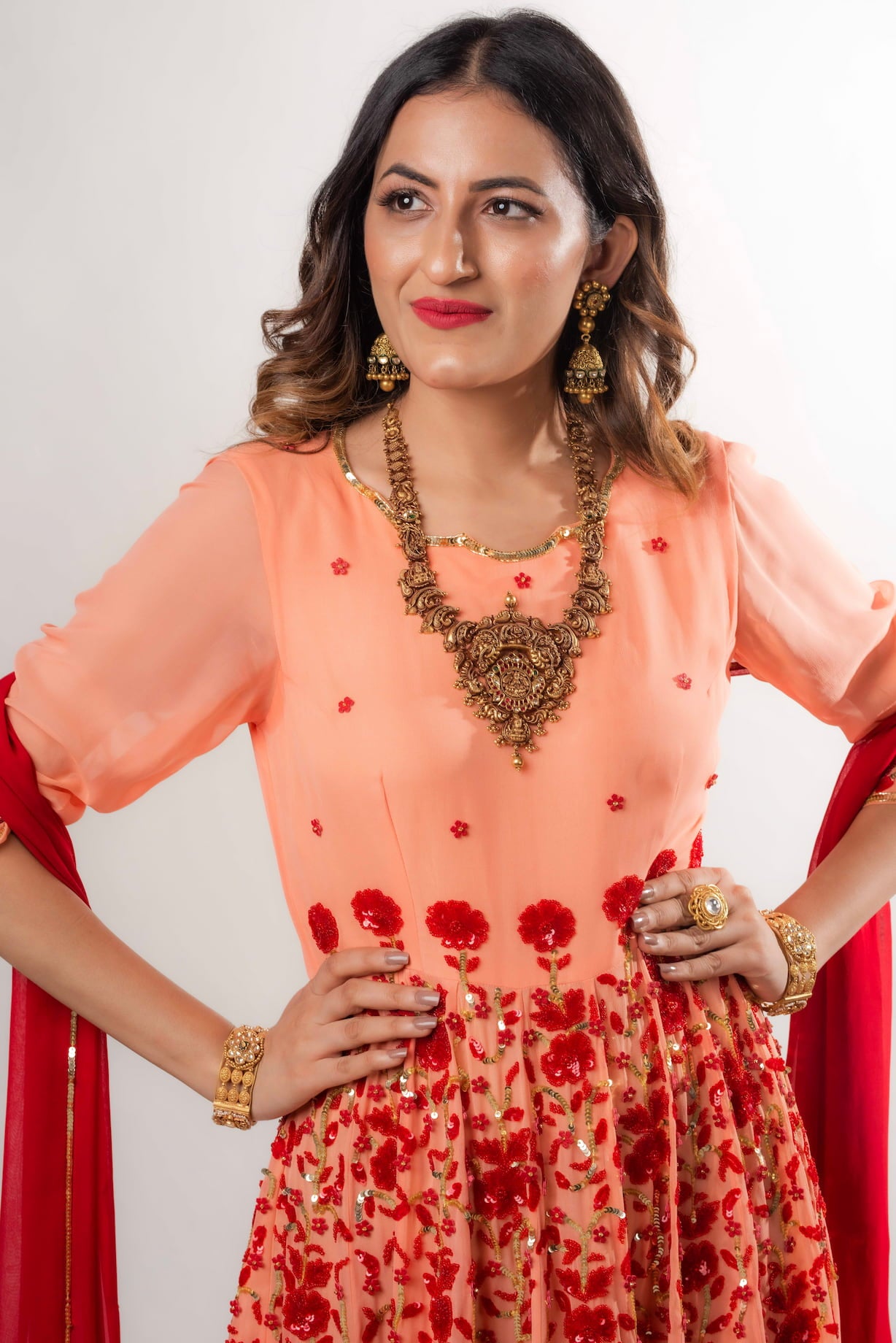 Anarkali Embellished With Sequins Floral Motifs