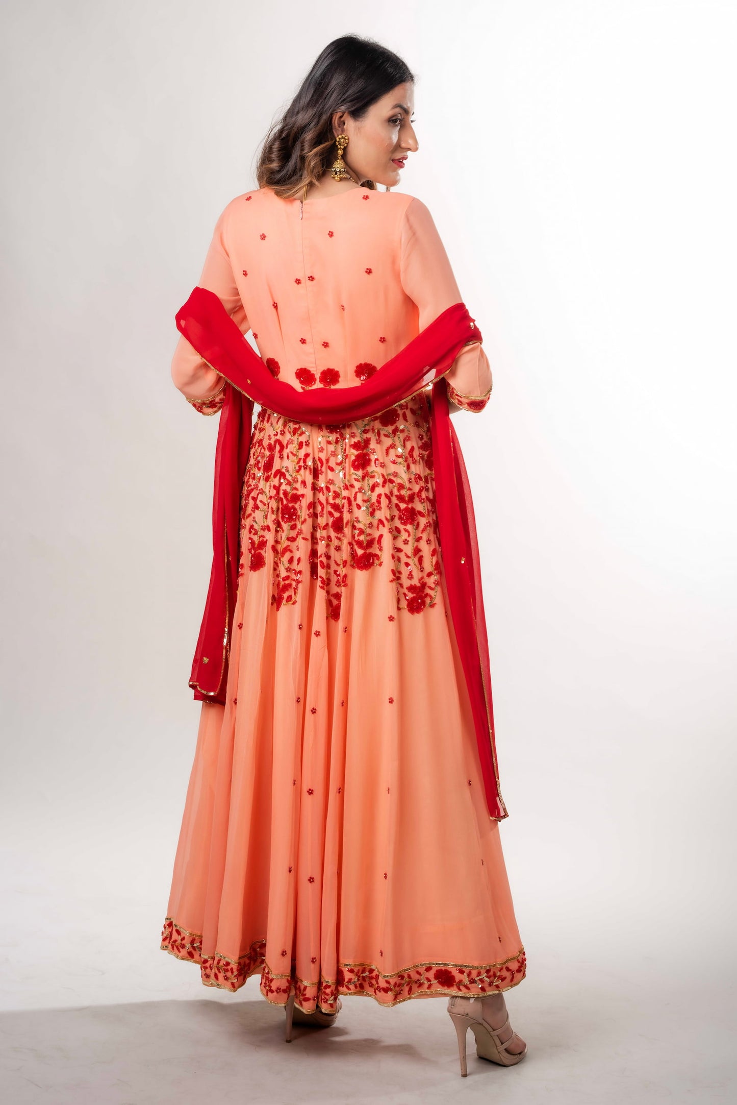 Anarkali Embellished With Sequins Floral Motifs