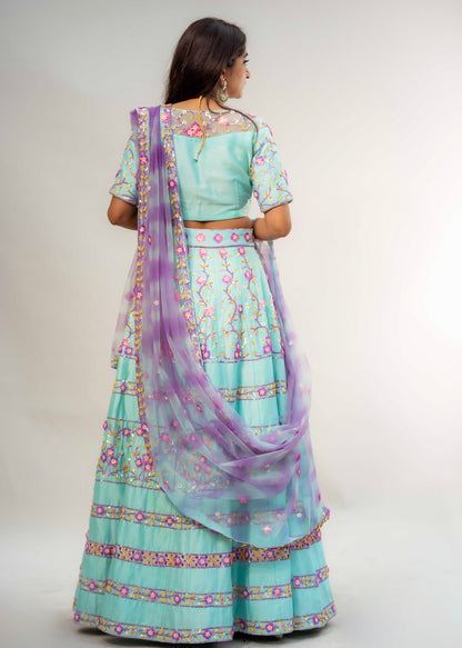 Lehenga Choli Set With Clamped Dye Dupatta