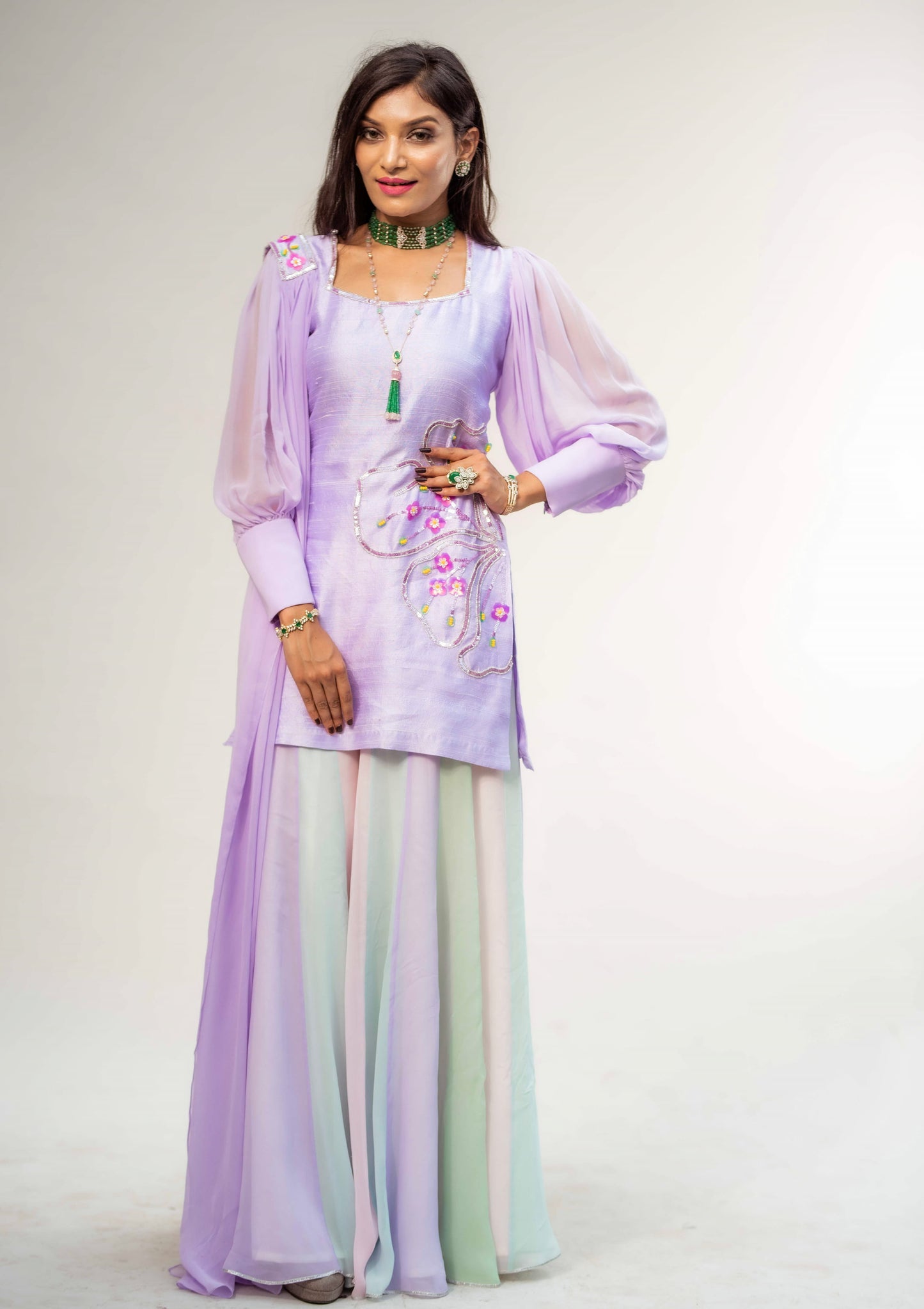 Raw Silk Kurta With Kali Pants