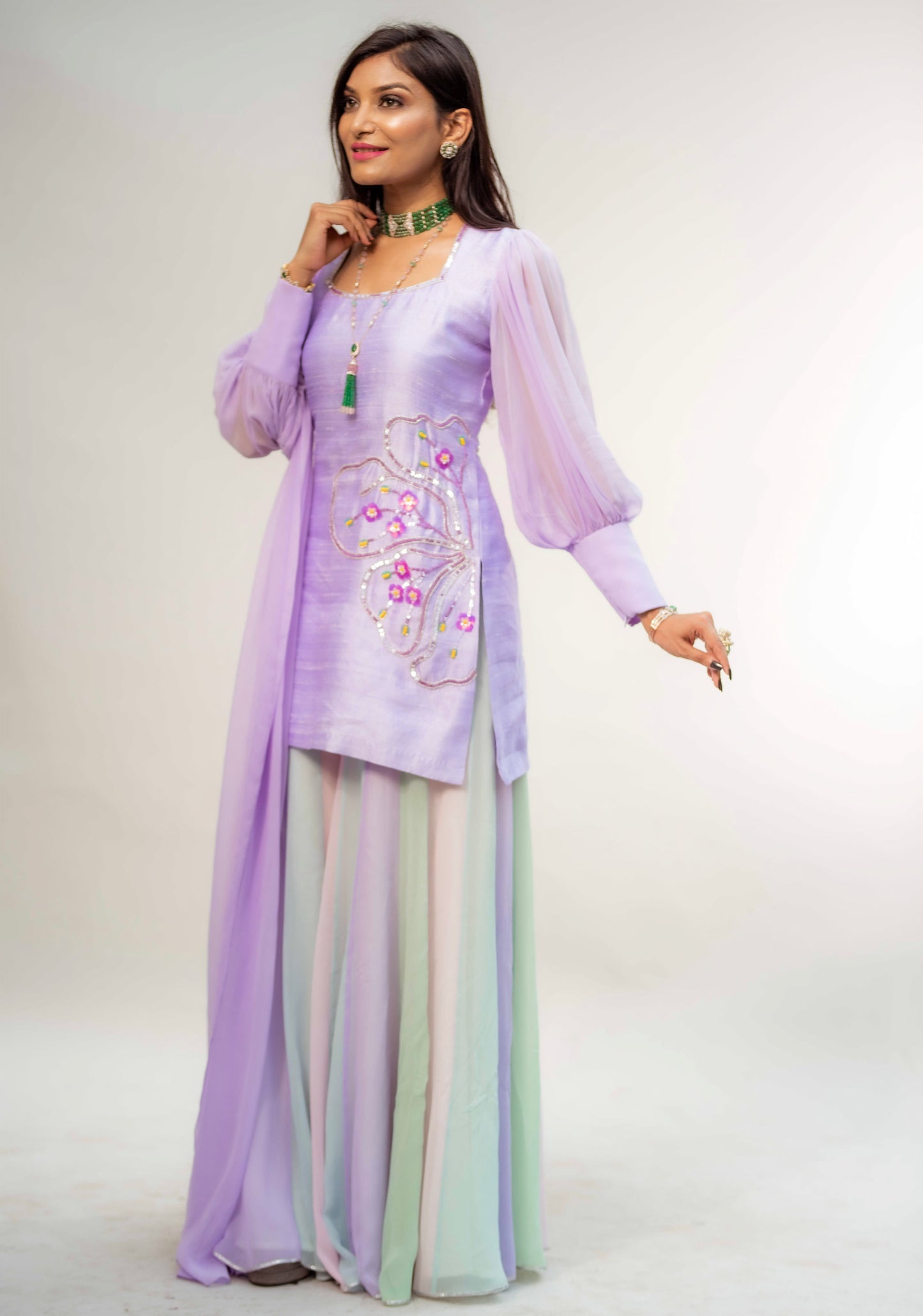 Raw Silk Kurta With Kali Pants