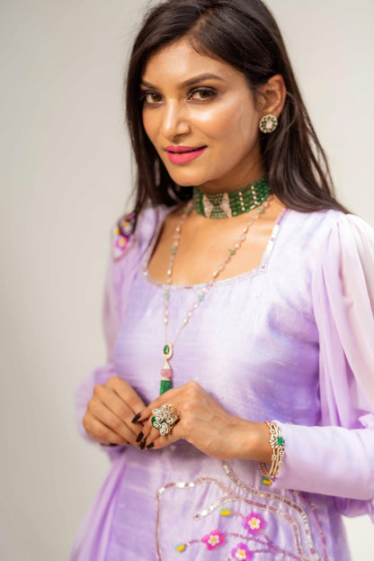 Raw Silk Kurta With Kali Pants