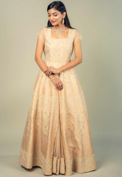 Raw Silk Gown With Pearl And Zardosi