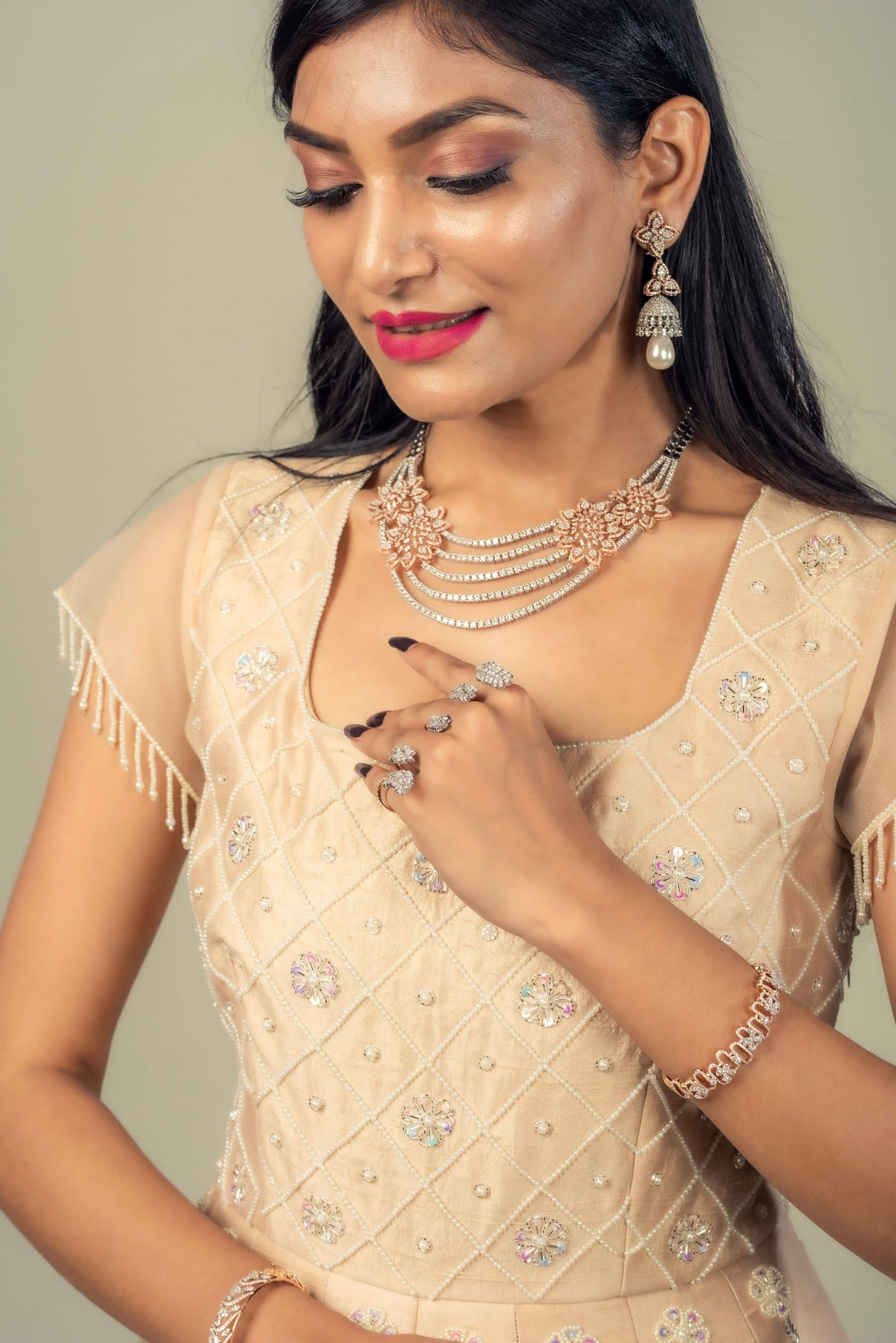 Raw Silk Gown With Pearl And Zardosi
