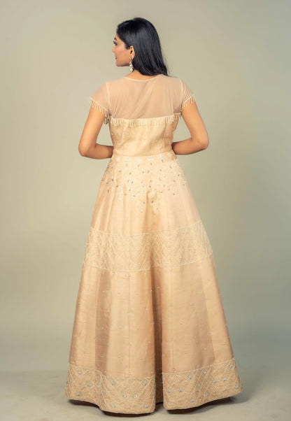 Raw Silk Gown With Pearl And Zardosi