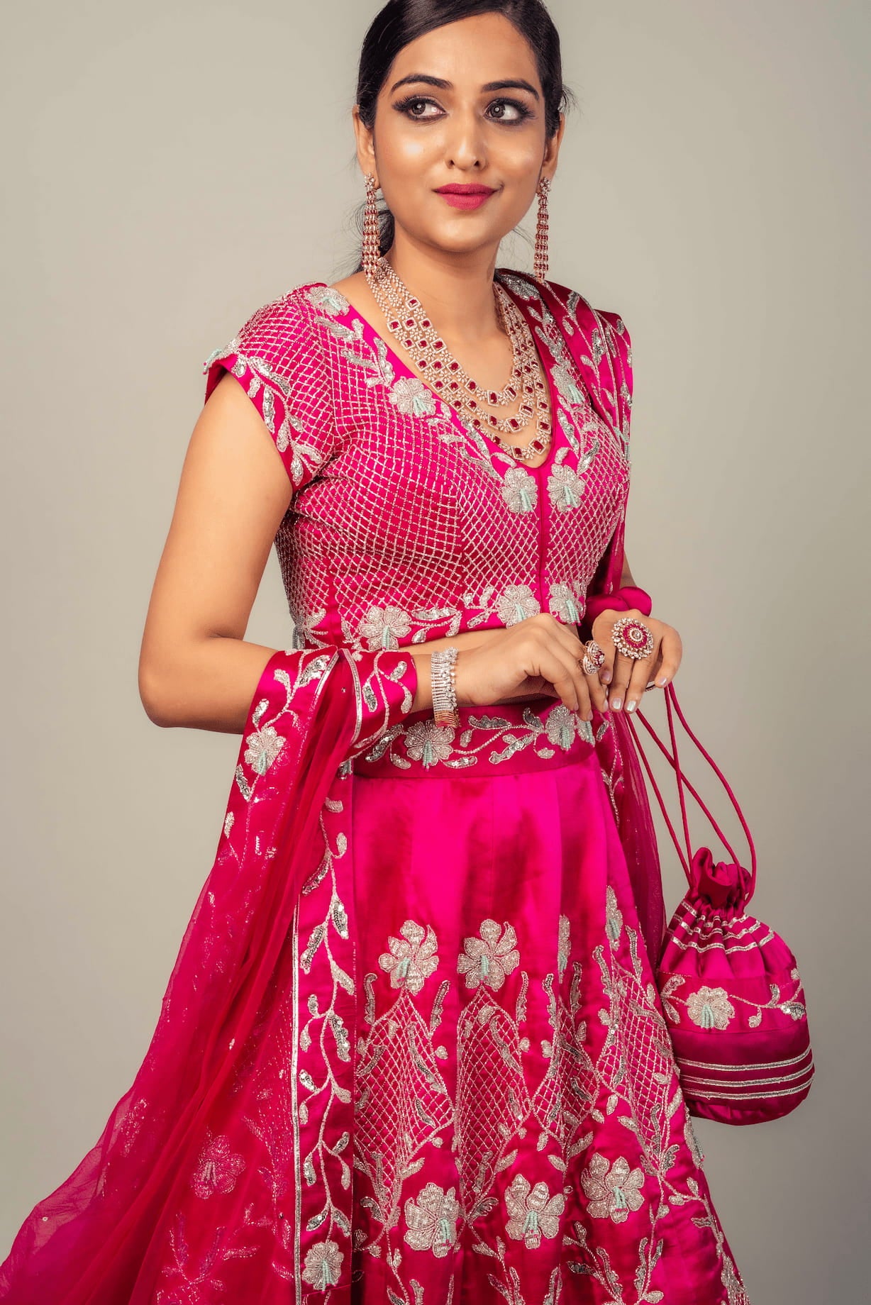 Lehenga Set With Jaal Work In Mushroo Silk