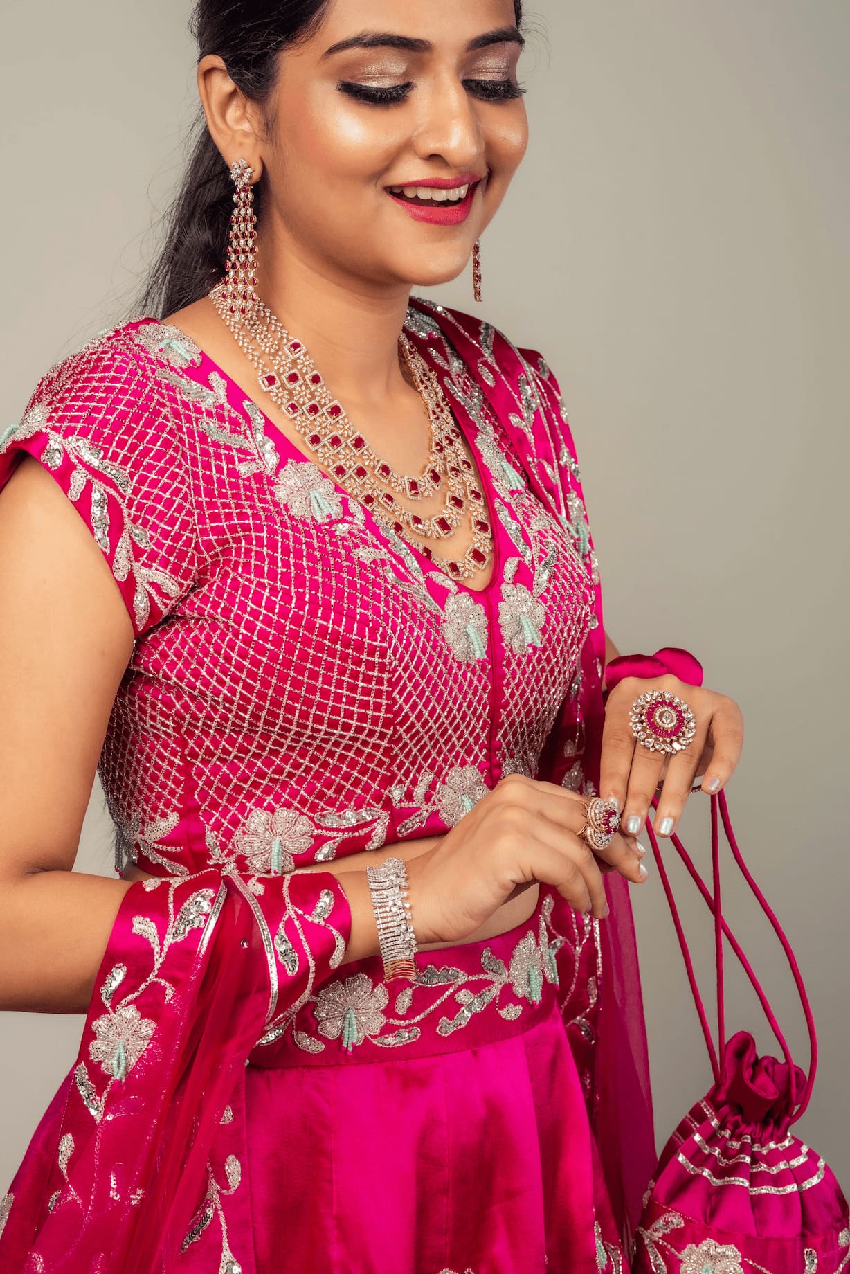 Lehenga Set With Jaal Work In Mushroo Silk