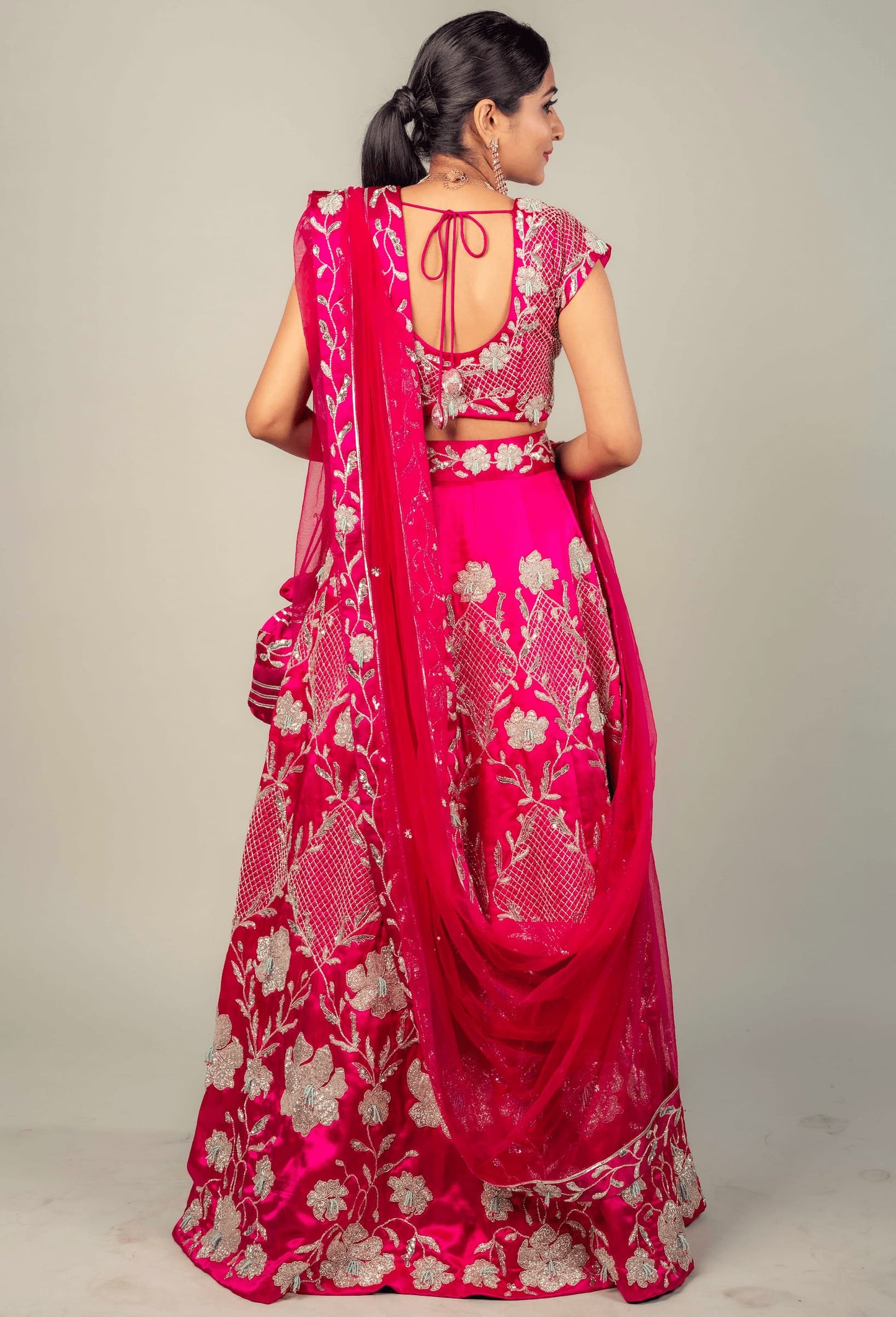 Lehenga Set With Jaal Work In Mushroo Silk