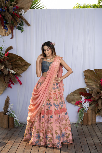 Peach Printed Lehenga
