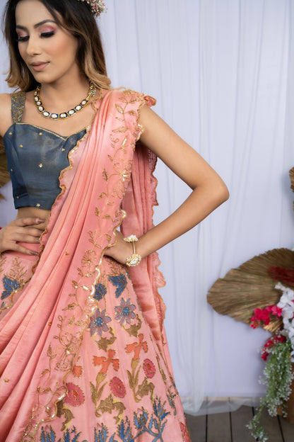 Peach Printed Lehenga
