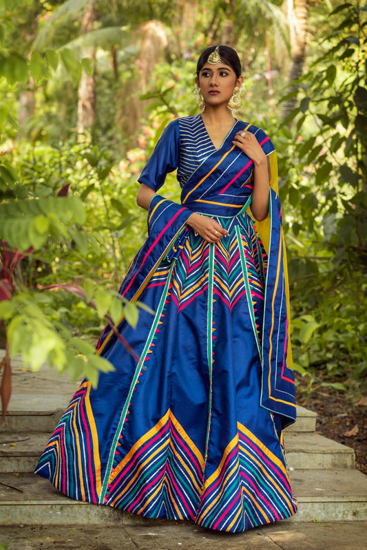 Navy Blue Silk Lehenga