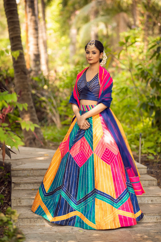 Lehenga with Gota in Geometric Motifs
