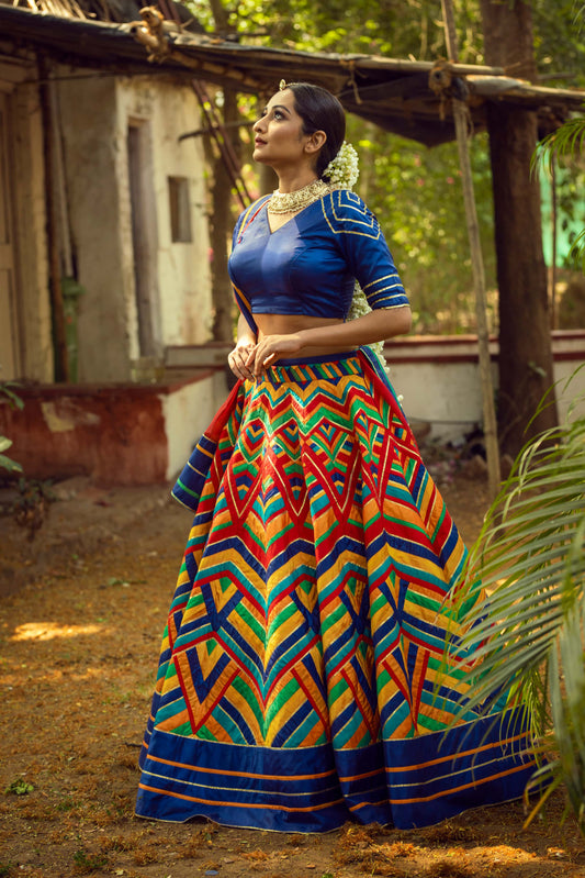 Silk Lehenga with Geometric motifs