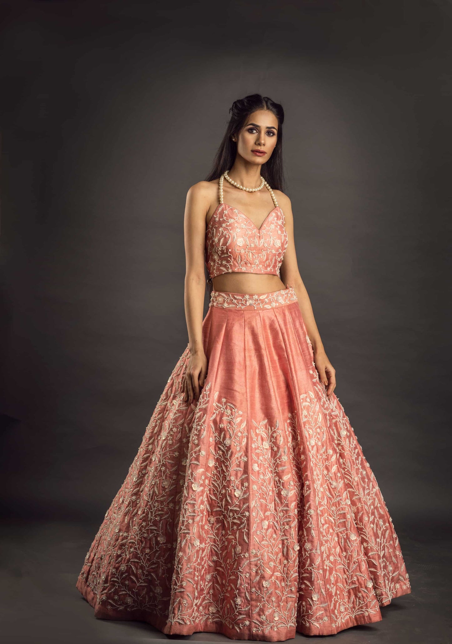 Peach Raw Silk Lehenga with Blouse