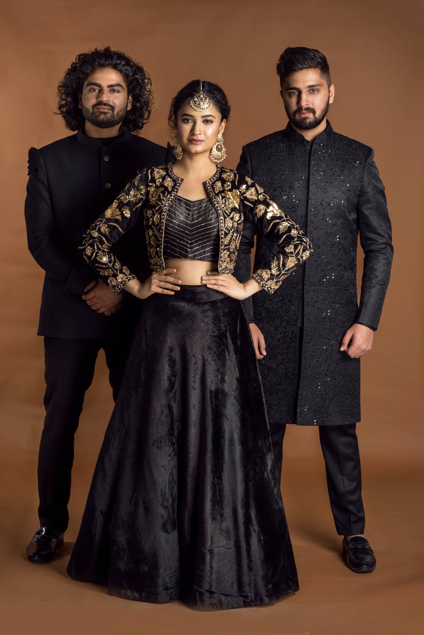 Velvet Lehenga with Gold Embellishment and Bustier