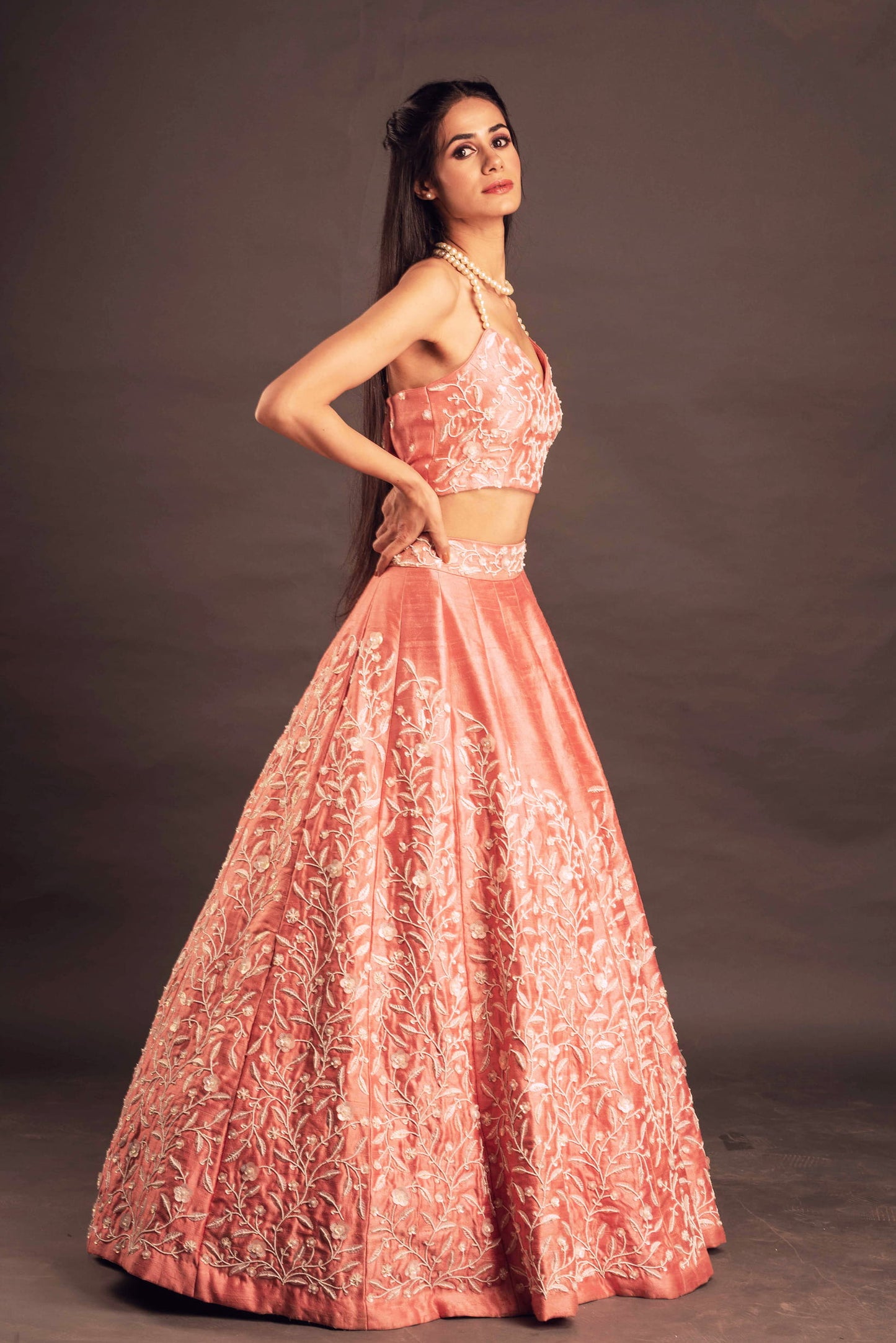 Peach Raw Silk Lehenga with Blouse